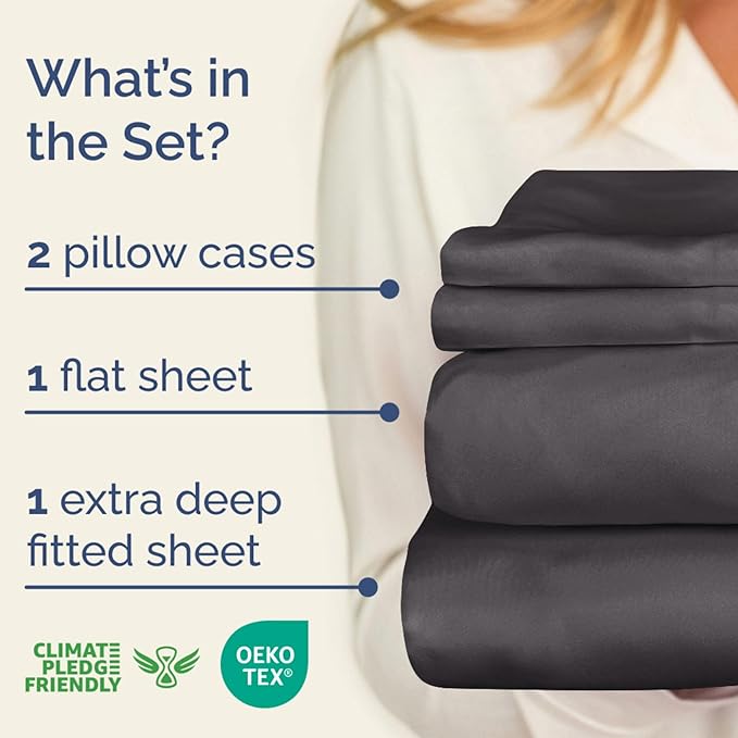 Extra Deep Pockets 400 Thread Count 100% Cotton 4 Piece King Size Bedding Sheet Set - Breathable & Cooling - Hotel Luxury Bed Sheets Set - Extra Soft, Wrinkle Free & Comfy Dark grey Bedding Sheet Set