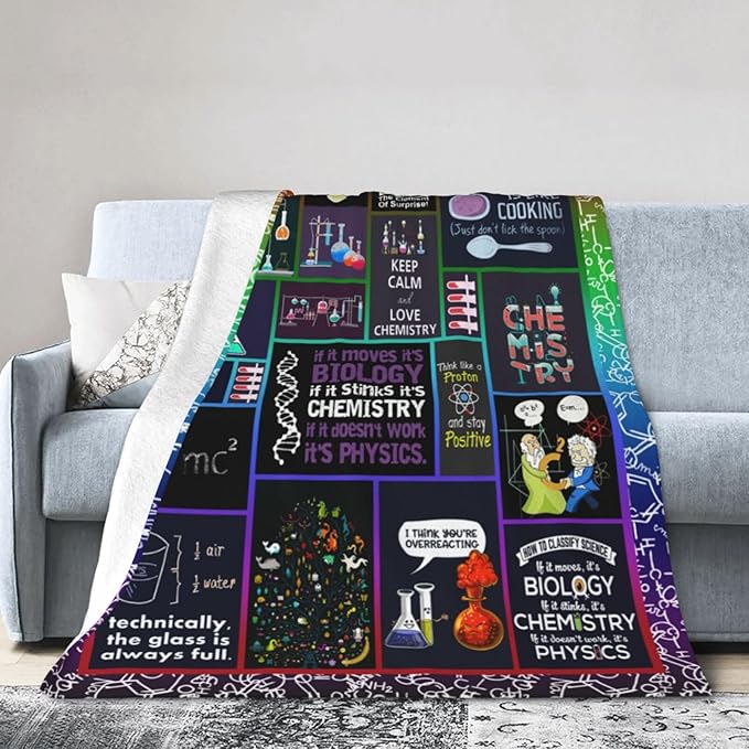 Science Blanket Science Funny Quotes Gifts for Geeks Lover Throw Blanket Cozy Fleece Flannel Lightweight Stuff Plush for Men Women Chemists Physics Adults for Couch Sofa Bed Home Decor 60"x80"