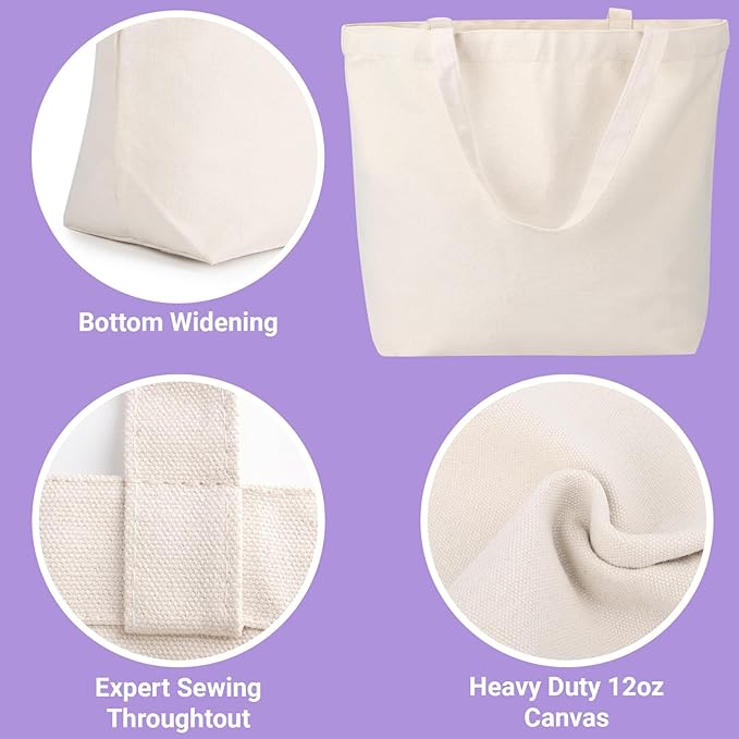 Segarty Canvas Tote Bag, 3 Pack 17.7x13.78x5.9 Blank Canvas Tote Bags for Women, Reusable Tote Bag with Natural Cotton and Shoulder Strap, Bulk for DIY, Grocery Shopping, Beach, Travel，Gift