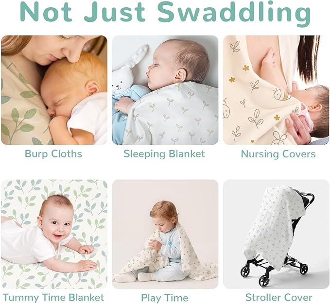 HECCEI Muslin Swaddle Blankets - Baby Muslin Blanket Large Swaddles 47 x 47 inches Breathable & Soft Baby Receiving Blanket Gender Neutral for Newborn Boys Girls, Leafy Canopy