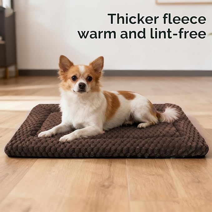 Dog Bed Crate Mat, Soft Durable Washable Anti-Slip Kennel Pad for Dogs & Cats, Reversible (Dark Brown, L(35"*23"*1.5"))