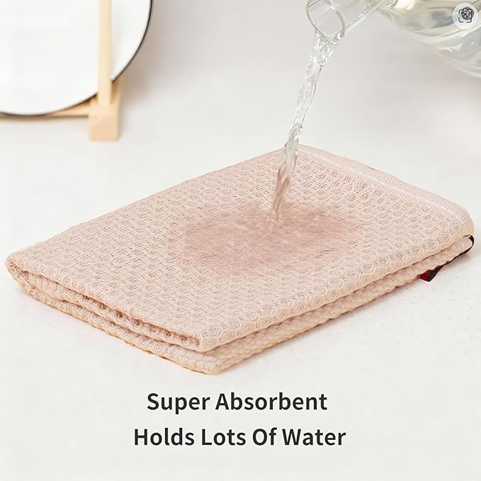 LikGuest Honeycomb Cotton Dish Cloths 6 Pack,12x12 Inch – Super Absorbent, Quick-Dry & Reusable Kitchen Cleaning Cloths, Lint-Free Washable Towels for Dishes, Glass & Household Use(Beige)