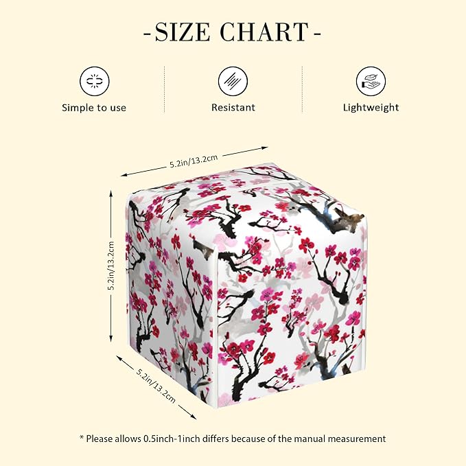 POIUBLE Leather Tissue Box Holder Pink Blooming Flowers Tissue Box Cover Square Waterproof Tissue Holder Organizer Modern Napkin Holder for Bedroom Dresser Night Stand Office Desk