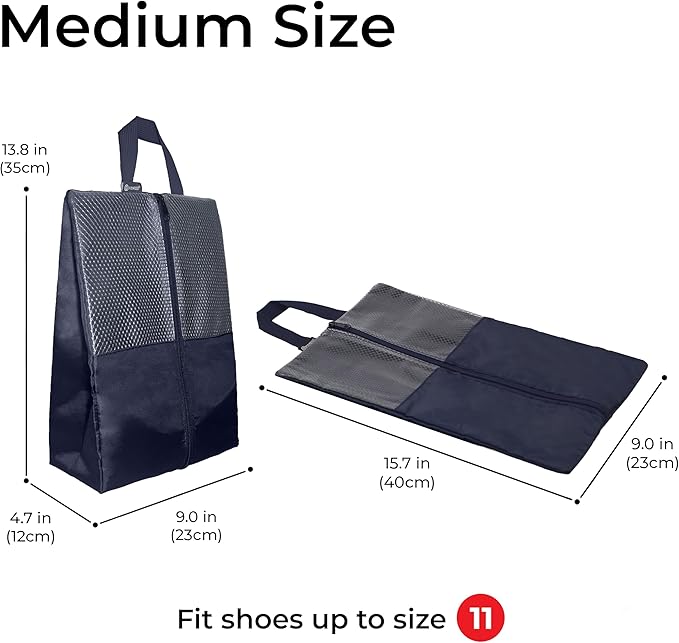HANOZI Shoe Bags For Travel, Used As For Storage or Shoe Travel Bag, Space Saving When Travelling With This Travel Shoe Bags For Packing, Featuring Waterproof Nylon Sneaker Bag. (Navy, 2 Pack, Medium)