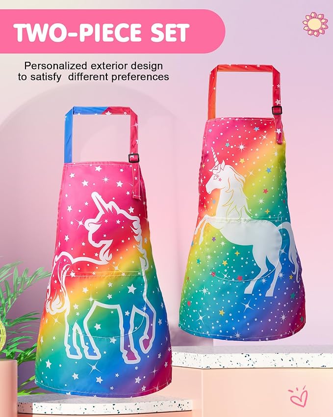 Lictin 2 Pack Kids Apron Girls Boys for Cooking, Waterproof Art Apron with Pockets for Kids Painting Cooking Baking