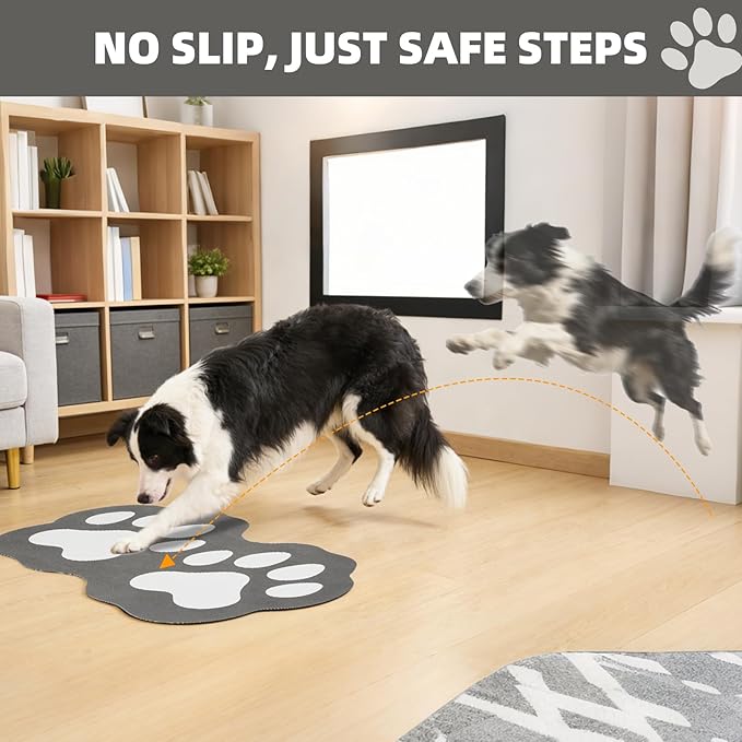 PUPTECK Dog Food Mat, Quick Absorbent Pet Cat Feeding Mat, Anti-Slip Dog Placemat for Food and Water Bowls with Rubber Backing, No Stains Floors Waterproof Indoor, Grayish Black & White 16"x24"