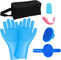 MIYIJHY 7-Piece Pet Grooming Kit with Storage Bag | Portable Bathing Set for Dogs & Cats | Includes Silicone Gloves, Deshedding Brushes & Finger Toothbrushes | All-in-One Pet Care (Ocean Blue)