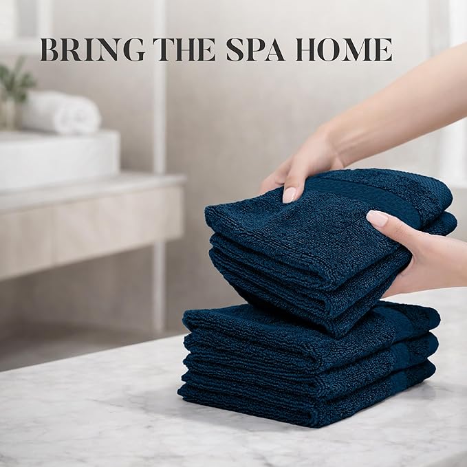 RIVERSIDE 12 Pack Premium 100% Cotton Face Wash Cloths, 12 x 12 Inches, Soft & Absorbent Face Towels for Bathroom Wash Clothes, 550 GSM, Luxury WashCloths for Showering, Body, Spa & Gym, Opal Blue