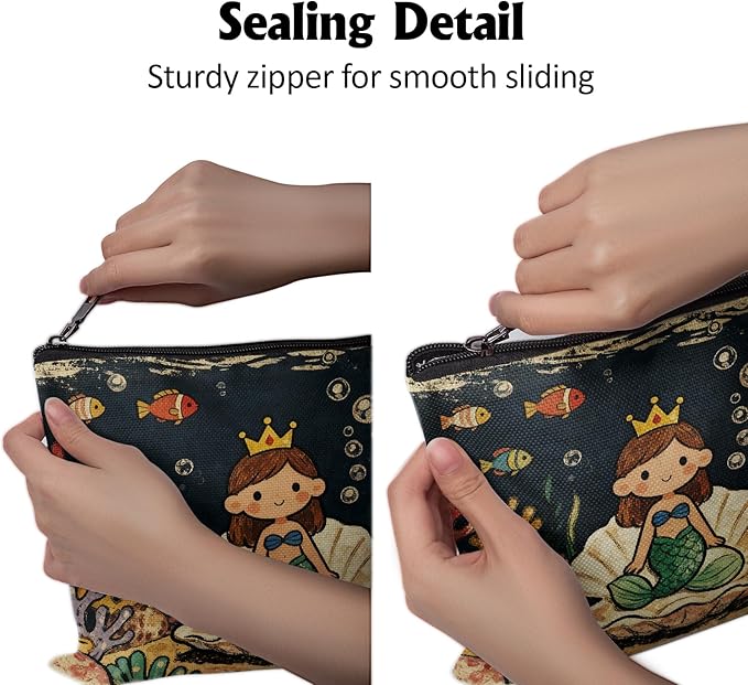Cafl Little Mermaid Seashell Makeup Bag Travel Large Cosmetic Bag Organizer toiletry Essentials Jewelry Zipper Bag Gift For Women -10×8 inch