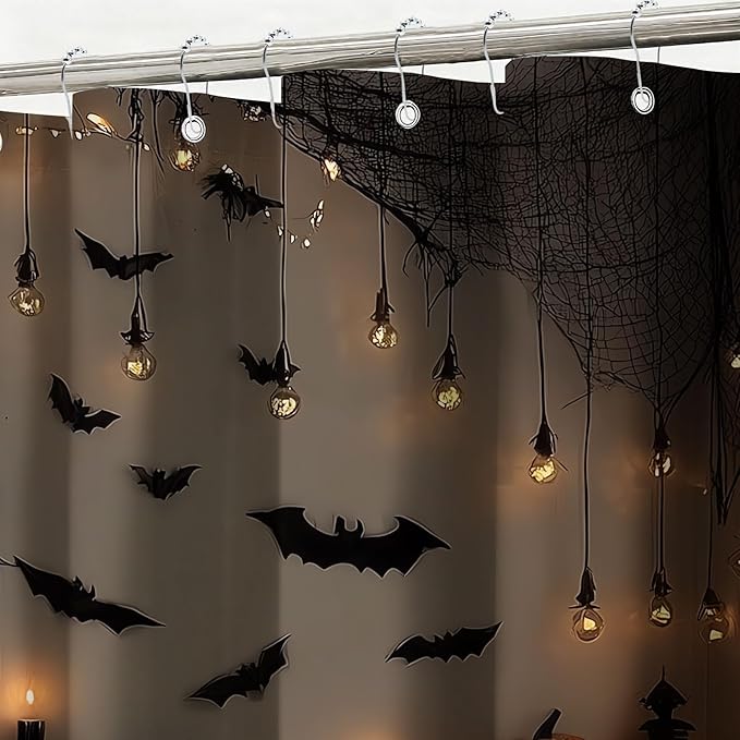 mutakin Horror Halloween Shower Curtain Bats Spooky Shower Curtains for Bathroom Waterproof Fabric Bath Curtain Decor with Hooks
