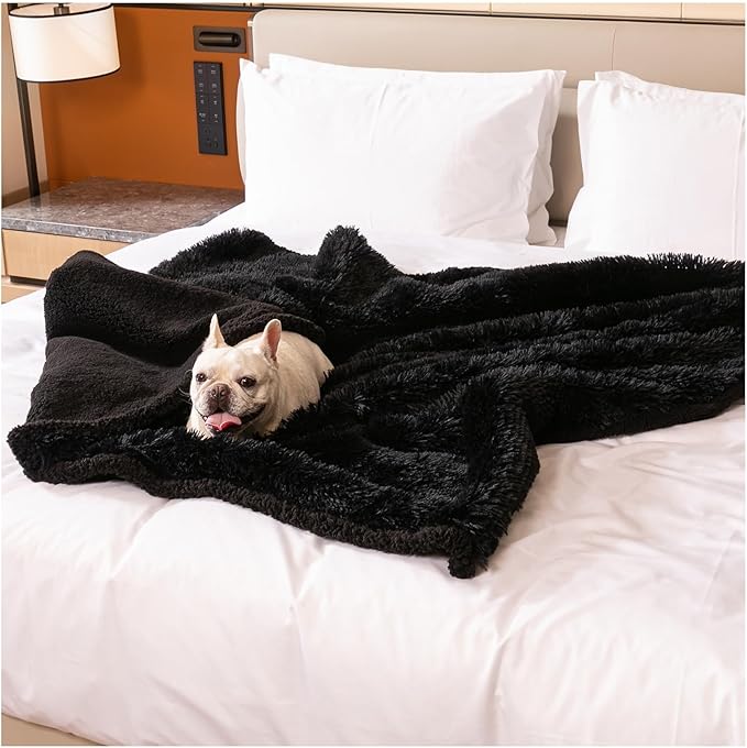 Waterproof Dog Blanket for Medium Dogs Cats Fuzzy Black Calmimg Pet Blankets Cozy Soft Sherpa Fleece Couch Covers Bed Mats (Black,M-57x40in)