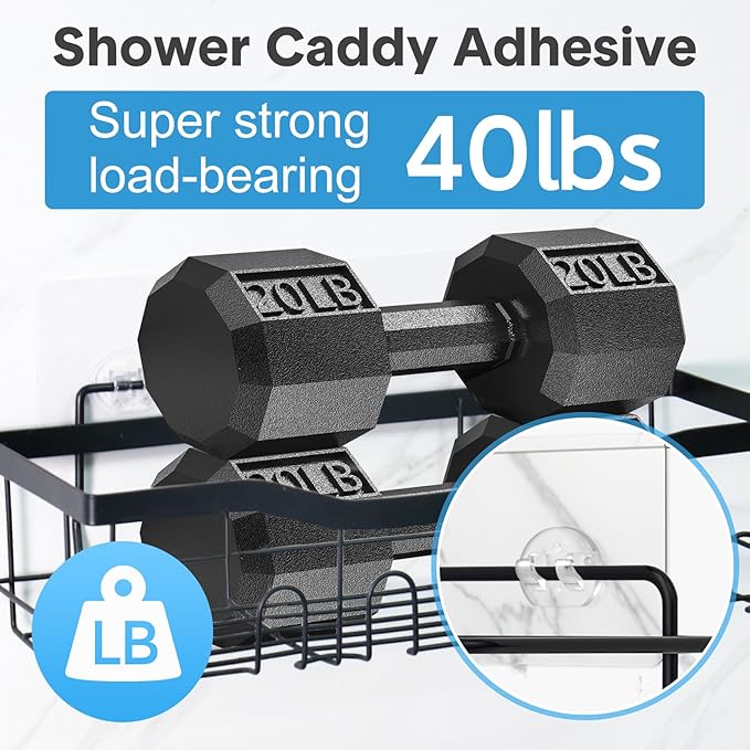 Lsnisni 10 Pack Shower Caddy Adhesive Replacement, Strong Adhesive Hooks for Shower Caddy, Waterproof Adhesive Strips, No Drilling, for Bathroom Storage Shelves and Kitchen Racks