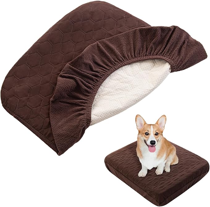 Nanbowang Waterproof Dog Bed Replacement, Washable Pet Pillow Cover Quilted, Lovely Puppy Bed for Dog/Cat 15x20 Brown