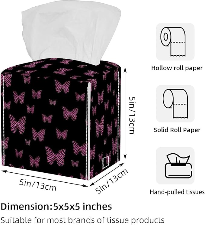 2 Pack Tissue Box Cover for Room, Home & Office, Butterfly on Black BackgroundTissues Boxes Holder
