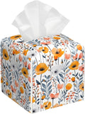 BLYKVGHQ Botanical Square Tissue Box Cover Vintage Wildflowers Tissue Box Holder Facial Cube Paper Dispenser Leather Decorative Organizer Home Office Desk Decor, 5.2"x5.2"x5.2"
