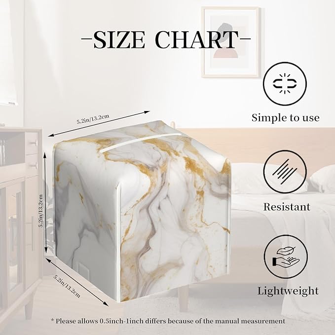 Tissue Box Cover,Grey Golden Marble Pu Leather Square Tissue Box Cover Case Organizer Cube Holder for Bathroom Vanity Countertop Night Stands Office Desk & Car 5.2X5.2X5.2''