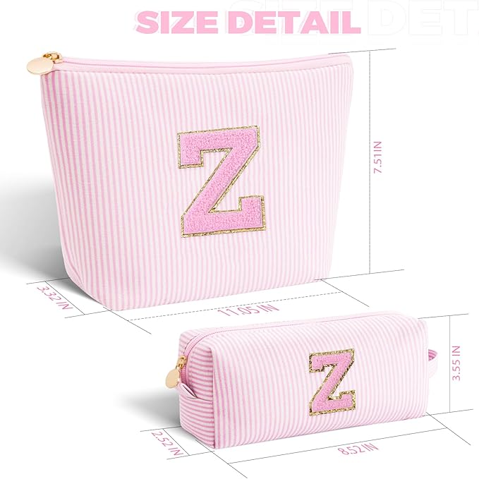 Btffitting Personalized Makeup Bag for Women Girls - Fashion Cosmetic Bag Trendy Travel Toiletry Bag with Initials Letter - Teen Gifts - Pink,Z