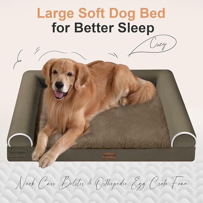 Medium Large Dog Bed Orthopedic Washable: Beds Bolster Medium Large Sized Dog Bed Egg Crate Foam Couch Sofa Waterproof with Removable Cover - Brown