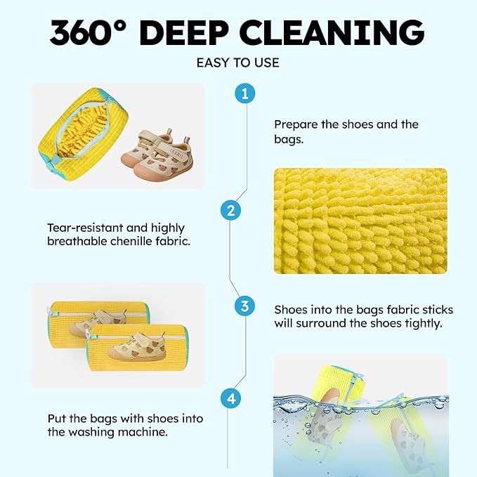 Shoe Washing Machine Bag: Shoe Washing Bag Keeps Clean - Reusable Laundry Shoe Bag for Sneaker Tennis Shoes Unstain Cleaner Kit(Yellow Children 2 Pcs)