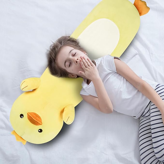 22” Long Duck Plush Body Pillow, Cute Duck Stuffed Animals, Soft Squishy Cuddly Pillow Plushies Toy Gifts for Kids Boys Girls, Birthdays, Halloween, Christmas