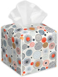 Multicolor Circles Tissue Box Holder,Cube Tissue Box Cover Holder,Leather Facial Paper Organizer Dispenser Home for Bedroom Night Stands,Kitchen,Office and Car,5.2"×5.2"×5.2"