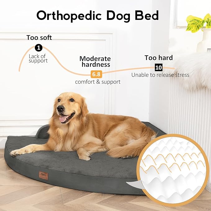 MEKIY Large Orthopedic Dog Bed with Sides Big Dog Beds with Removable Washable Cover Non-Slip Waterproof Pet Bed for Medium Large Dogs - Dark Grey L