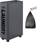 DOKEHOM 29-Inches Enlarged Slim Laundry Basket with Removable Wash Bag on Wheels, Collapsible Rolling Laundry Hamper, Foldable Narrow Corner Clothes Storage Bins (Dark Grey)