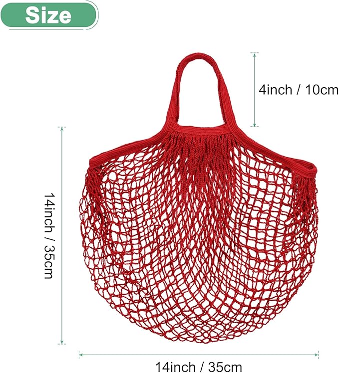 M METERXITY 1-Pack Cotton Mesh Bag, Reusable Washable Mesh Net String Grocery Bags, Reusable Produce Bags with Handle, Net Tote Bag for Fruits/Vegetables Shopping [Red, Short Handle]