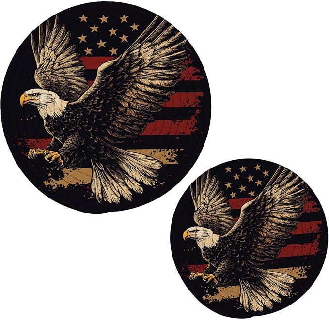 July 4th Bald Eagle Black Trivets for Hot Dishes Pots and Pans Potholders Woven Trivet Cotton Round Large Pot Holder Decor Heat Resistant Hot Pads Mat for Table Counter Cooking Potholder Set of