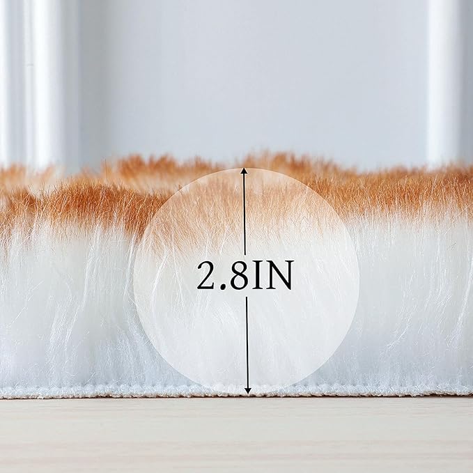 Faux Fur Rug Sheepskin Shag Fluffy Fuzzy 3x3 ft Rugs for Bedroom Bedside Bed Floor Living Room Plush Round High-Density Cushion Carpet Super Sofa Cover White and Yellow