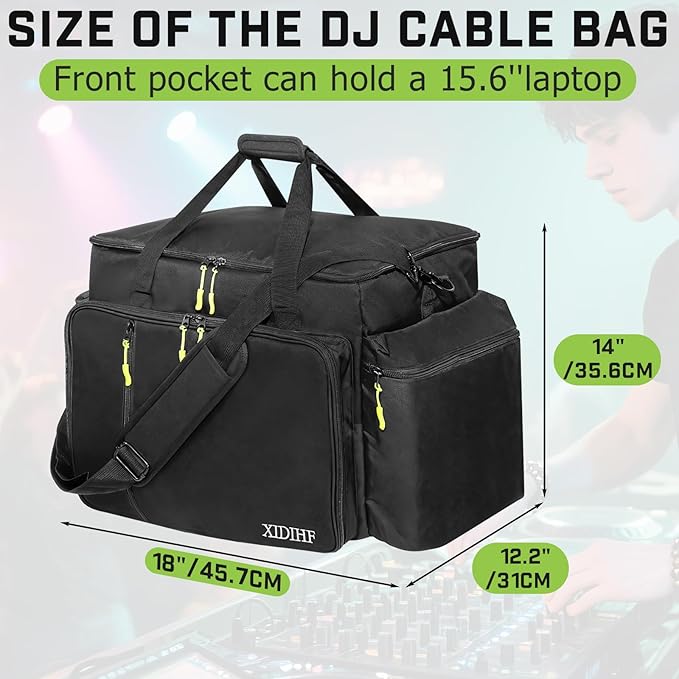 XIDIHF DJ Cable File Bag with Adjustable Dividers, Travel DJ Gig Bag for Cables, Cords, DJ Gear, & Musicians Accessories, for Professional Equipment, 18''Wx14''Dx12.2''H