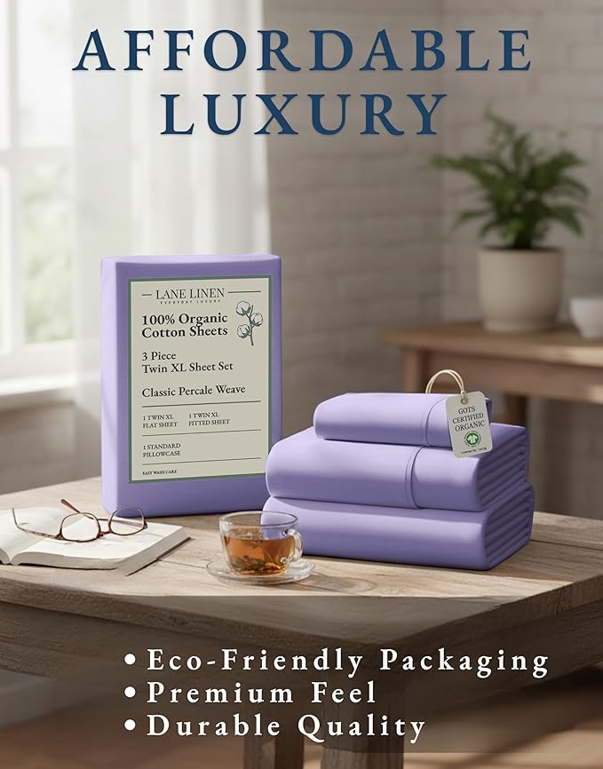 LANE LINEN 100% Organic Cotton Sustainably Produced Extra Large Twin Sheets for Hospital Bed, Fully Elasticized Reinforsed Seams, Machine Washable Deep Pocket Twin XL Bedding- Orchid Petal