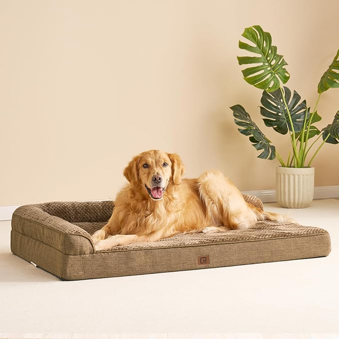 EHEYCIGA Extra Large Dog Bed Othorpedic, Memory Foam XL Dog Bed with Washable Removable Cover, Waterproof Pet Sofa Couch XLarge Size Dogs with Nonskid Bottom, 44x32x6.5, Camel