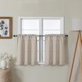Lecloud Bessie Khaki Short Curtains 24 Inch Length 2 Pcs, Faux Linen Cafe Kitchen Small Curtains with Rod Pocket, Light Filtering Curtain Tiers Window Treatments for Bedroom Bathroom, Each 30 W x 24 L