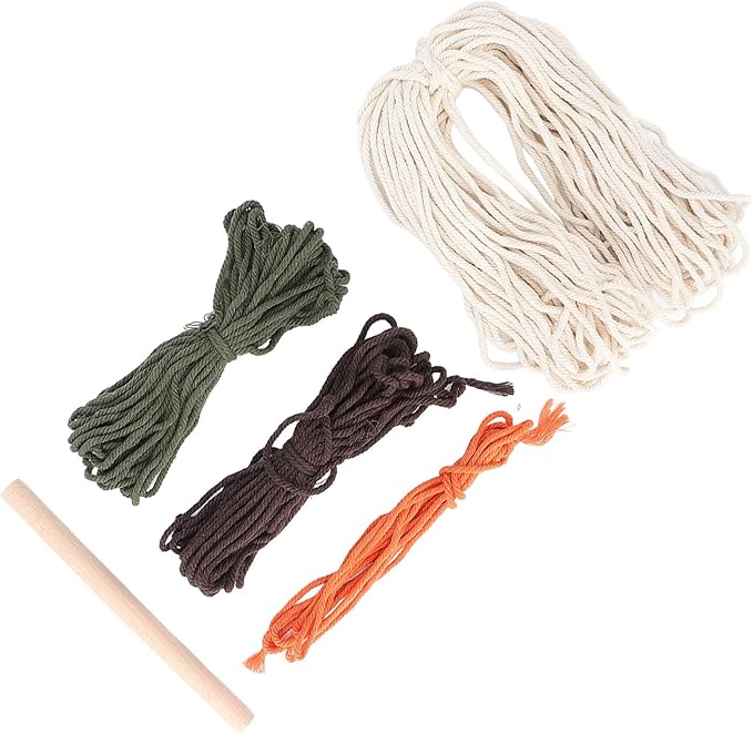 Macrame Kit Pattern, DIY Weaving Material Set for Adults, Peaceful Relaxing Craft Kit with Cotton Threads, Wooden Stick and User Manual, Bohemian Style Home Decor for Women