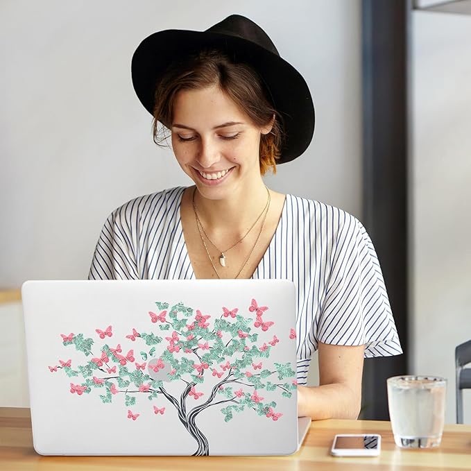 BYCeKe Cute Clear Print Case for MacBook Air 13 inch 2025-2022 M4 A3240 M3 A3113 M2 A2681,for Mac Air13 M4 Sturdy Pattern Plastic Hard Shell&Keyboard Cover for MacBook Air 13.6 Cases,Butterfly Tree