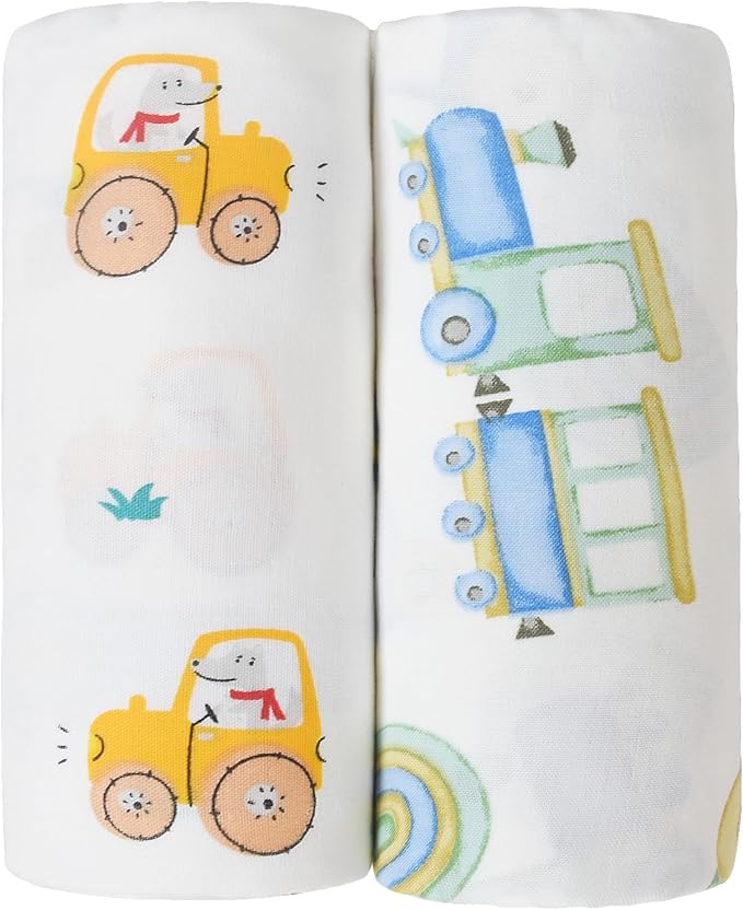OWLOWLA Muslin Swaddle Blankets for Baby Boys Girls,2 Pack Baby Swaddle Blanket 45x45 Inches,Muslin Cotton Receiving Blanket Wrap for Unisex Newborn(Baby Boy&Dino)