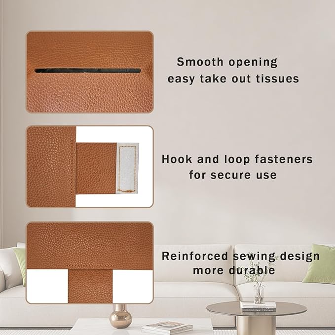 Hapforever 1PC Extra Large Rectangle Tissue Box Cover, PU Leather Rectangular Tissue Box Holder with Bottom Belt Plus Size Tissue Box Organizer for Bathroom/Car/Hotel/Office (9.5’’x5’’x5’’, Brown)