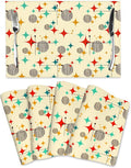 Mid Century Modern Atomic Retro Placemats Set of 4, Yellow Table Mats Heat Resistant Washable Placemat for Kitchen Dining Table Holiday Home Decor Linen Place Mats 12x18 Inch