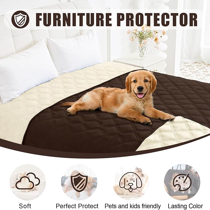 Smiry Waterproof Dog Bed Cover Blanket 40x80, Soft Reversible Pet Blanket, Washable Leakproof Cats Dogs Couch Cover for Sofa, Couch, Furniture, Lattice, Chocolate/Beige