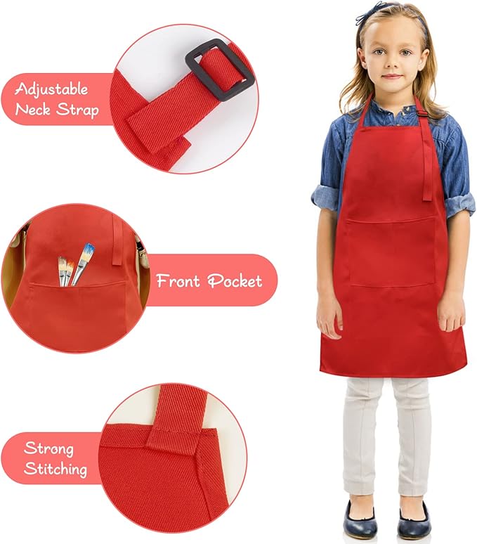 SINLAND Kids Apron with Pocket 2 Pack Children Chef Apron for Cooking Baking Painting