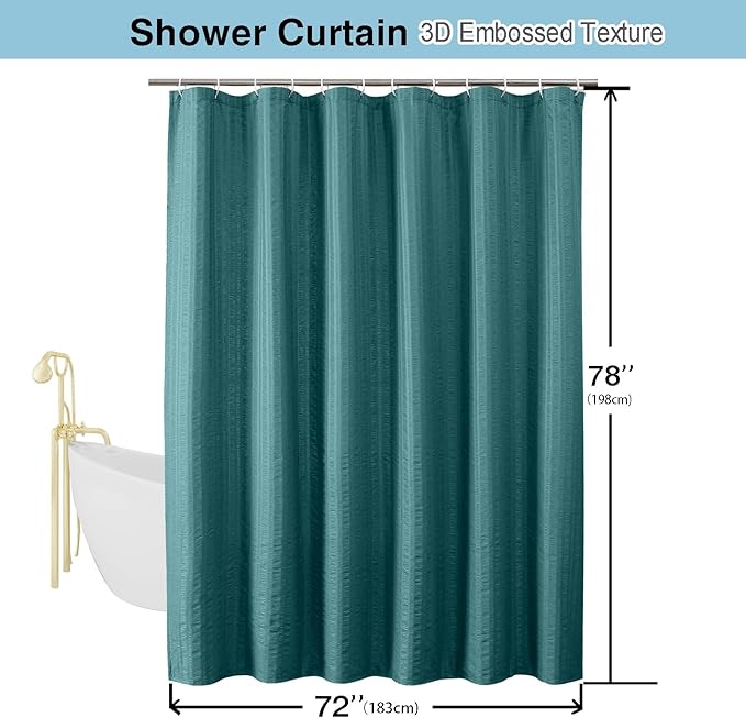 Aiyufeng Turquoise Shower Curtain for Bathroom, Embossed Textured Fabric Shower Curtain for Bathroom - Soft Cloth & Hotel Spa, Machine Washable, 72X78, Turquoise