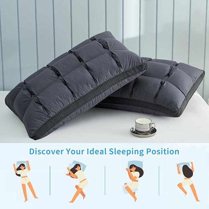 YOUR MOON Soft Pillow Queen for Sleeping, Super Soft Support Down Alternative Pillow, 100% Cotton Shell Luxury Comfy Fluffy Bed Pillows for Sleep(Gray)