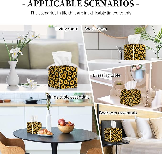 PVC Tissue Box Cover Holder,Sunflower Square Decorative Organizer,5.2"X5.2"X5.2" Tissue Case for Bathroom,Tabletop,Car,Office