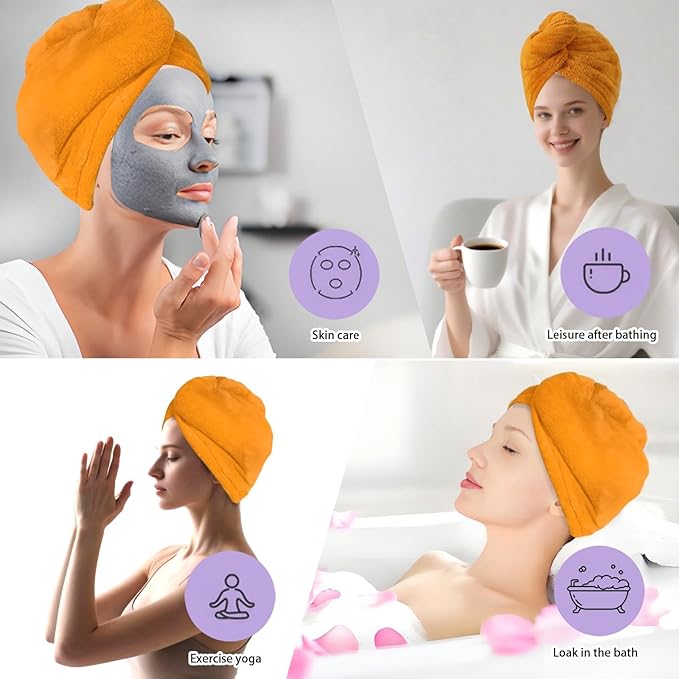 AGKXHDEC 1 Pack Double Layer Microfiber Towel, Hair Turbans for Wet Hair, Drying Hair Wrap for Women (Apricot Yellow)