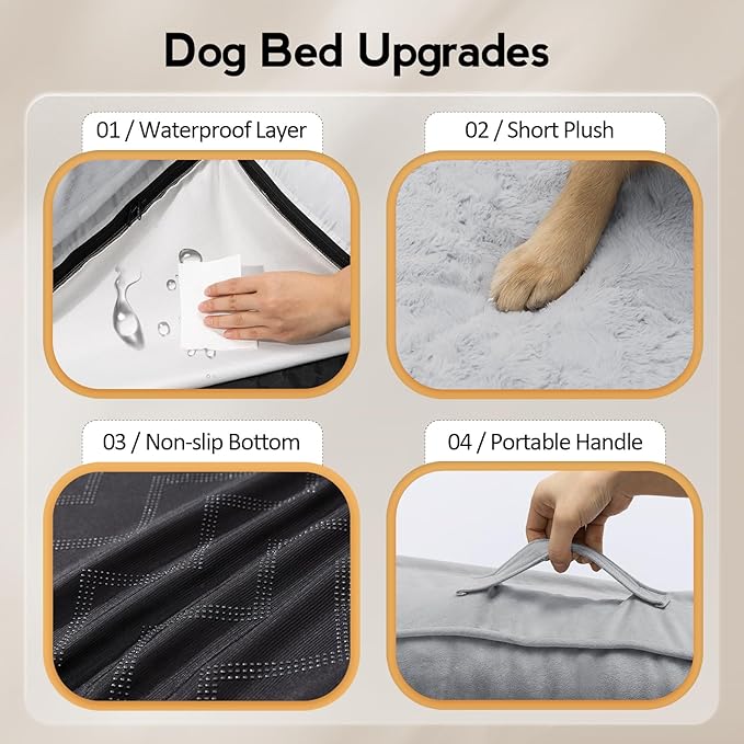 MEKIY Large Dog Bed - XL Orthopedic Egg-Crate Memory Foam Dog Beds with Removable Washable Cover, Waterproof Pet Beds with Non-Slip Bottom, Grey
