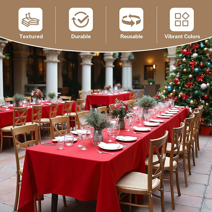 sancua Rectangle Tablecloths for 8 Foot Tables, 6 Pack - Washable Polyester Fabric Table Cloth for Wedding Party, Birthday, Banquet Reception, 60x120 Inch, Red