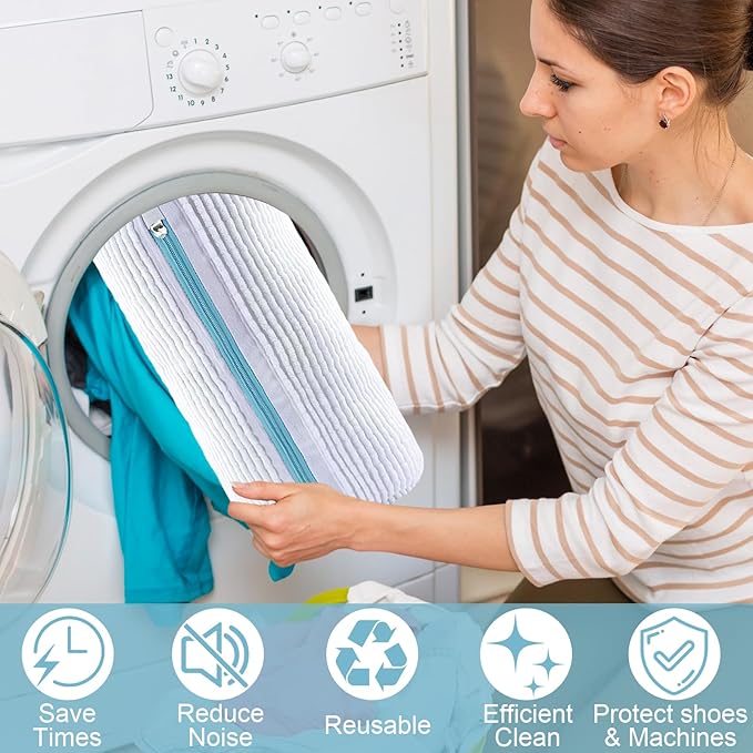 Shoe Washing Bag for Washing Machine,Fluffy Fibers Keep 360° Wrap-around Cleaning for All Types Shoe And Sizes,Laundry Shoe Bag for Washer and Dryer, Reusable Shoe Cleaning Bag for Sneaker