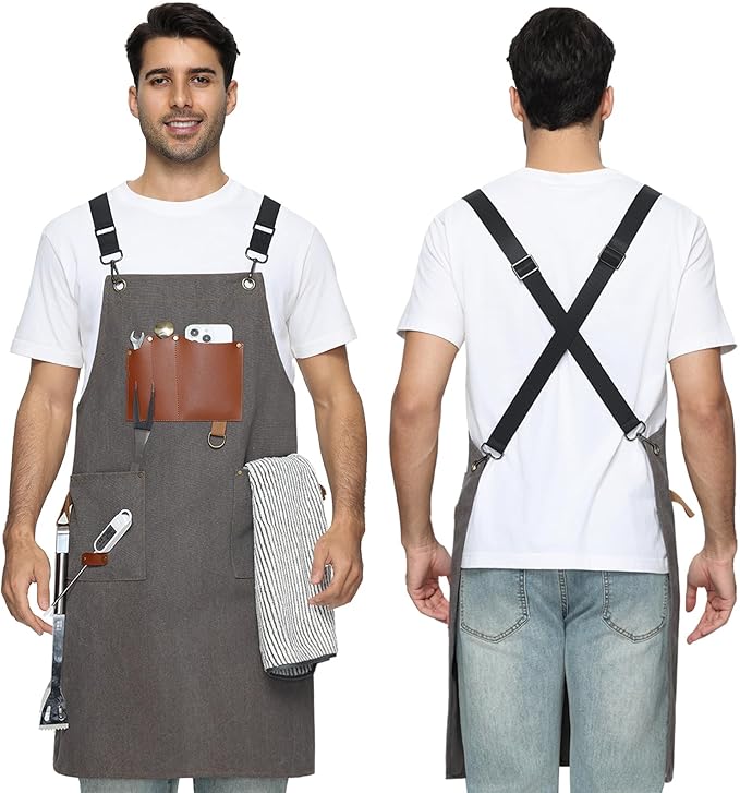 Kitchen Apron - 3 Large Pockets, Cross Back Apron With Adjustable Straps, Cooking Kitchen Chef Apron For Women And Men, Wear-Resistant & Easy To Clean.(Gray)