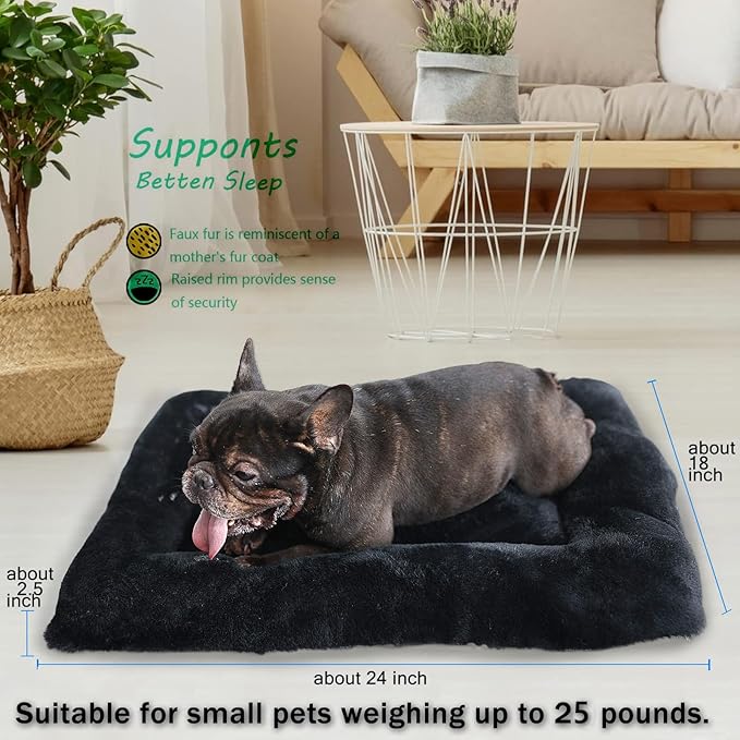 Zihapgpzp Small Dog Crate Bed 24 x 18 - Washable Extra Soft Kennel Mat, Cozy Fluffy With Anti-Slip Bottom for 24 Inch Crates - Pillow Cushion Puppy Mattress Pad, Black